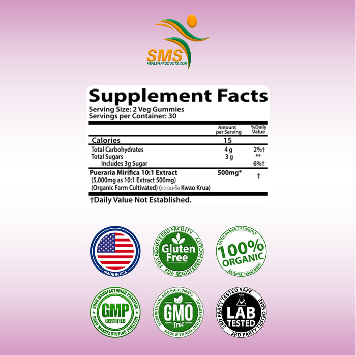 Organic Pueraria Mirifica Dietary Supplement 60 Gummies Strawberry Flavored