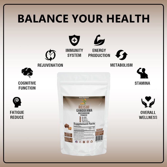 ORGANIC REISHI MUSHROOM GANODERMA 15:1 EXTRACT 60% POLYSACCHARIDES POWDER 100g
