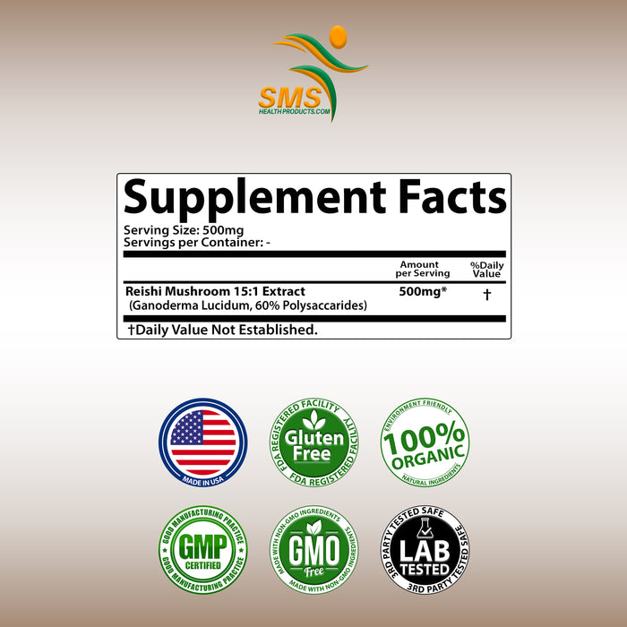 ORGANIC REISHI MUSHROOM GANODERMA 15:1 EXTRACT 60% POLYSACCHARIDES POWDER 100g