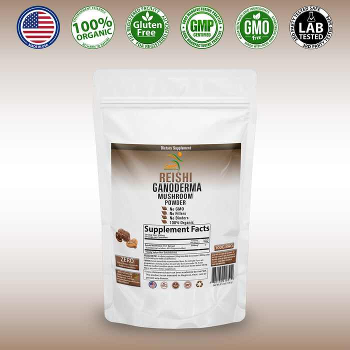 ORGANIC REISHI MUSHROOM GANODERMA 15:1 EXTRACT 60% POLYSACCHARIDES POWDER 100g