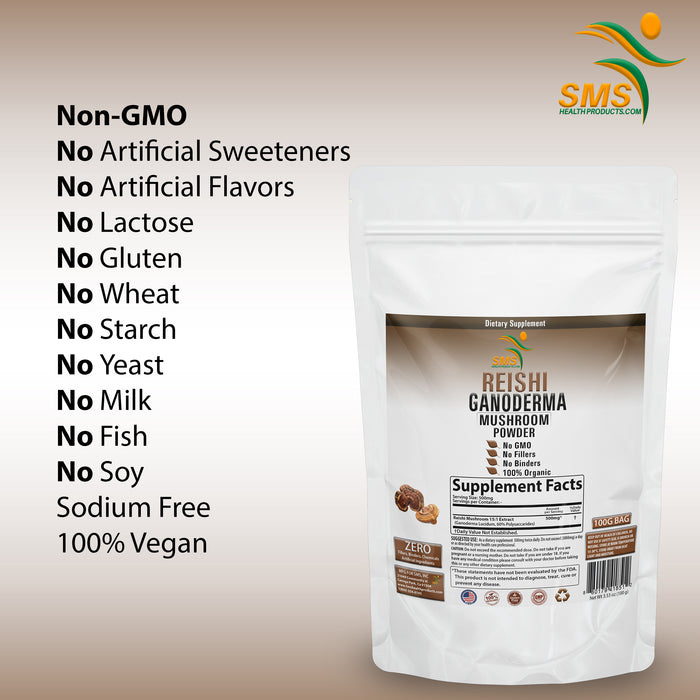 ORGANIC REISHI MUSHROOM GANODERMA 15:1 EXTRACT 60% POLYSACCHARIDES POWDER 100g