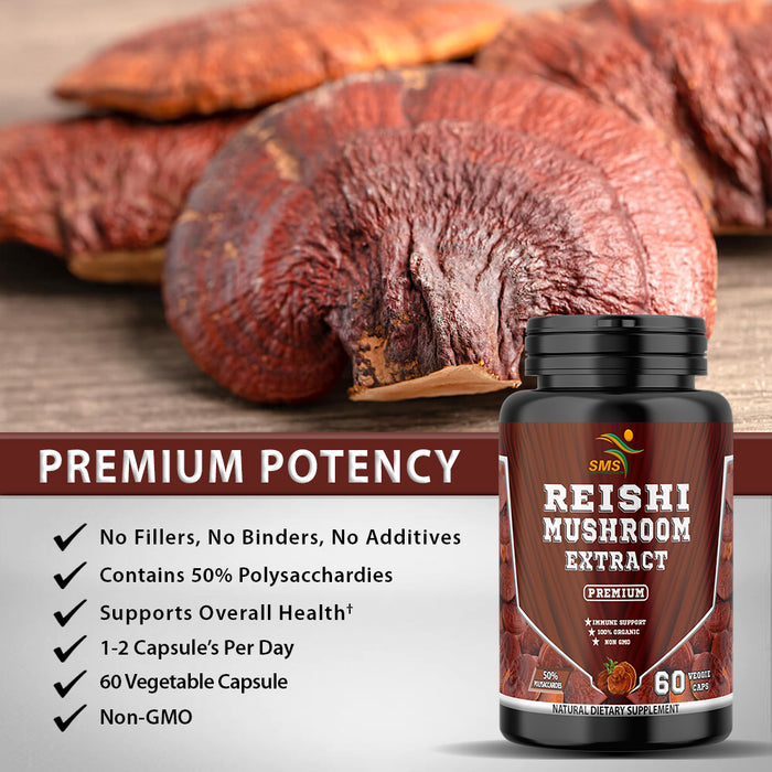 Potent Pure 15:1 Ganoderma Lucidum Extract Capsules, Reishi Mushroom 1,000mg Daily, (Vegan Non-GMO,Gluten Free) Supports Heart Health Supports Blood Pressure & Hormones in Normal Range-60 Veggie Caps