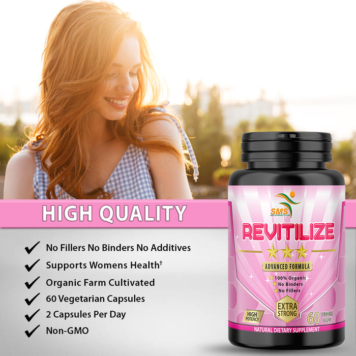 Revitalize, Natural Menopause Supplement for Hot Flashes, Night Sweats, Low Energy, Mood Swings, Unique Formula, 60 Veggie Capsules Non GMO