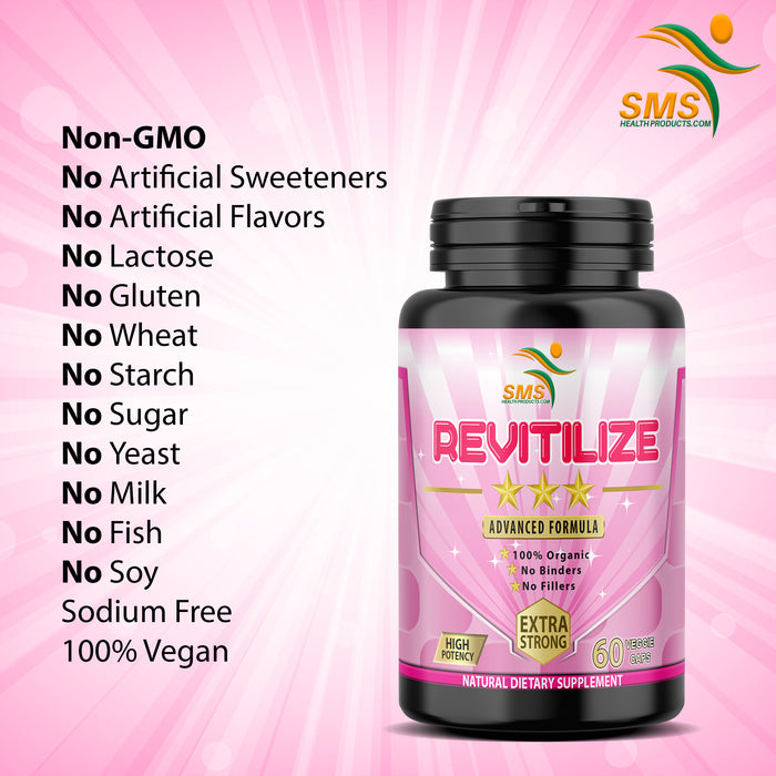 Revitalize, Natural Menopause Supplement for Hot Flashes, Night Sweats, Low Energy, Mood Swings, Unique Formula, 60 Veggie Capsules Non GMO