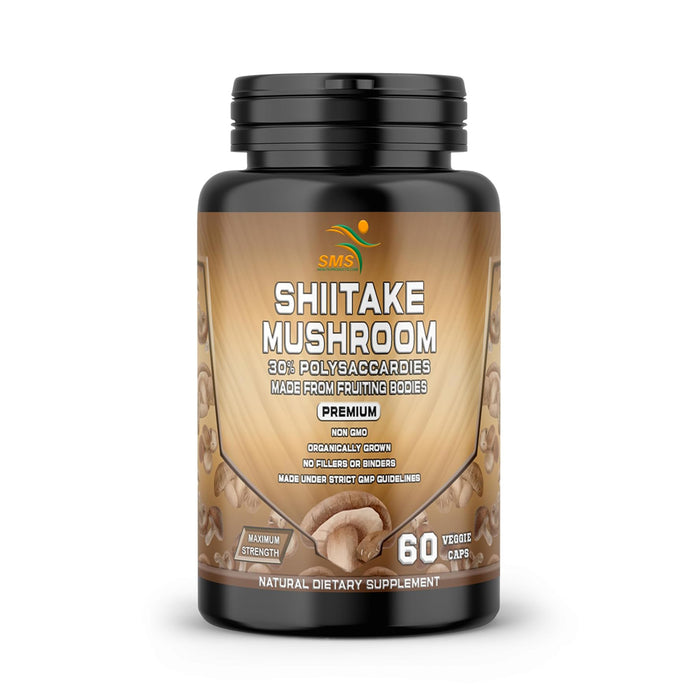 Shiitake Mushroom Pills - Dietary Supplement Extract with 30% Polysaccharides for Energy & Immune Support Vegan Supplement, Non-GMO, 60 Capsules