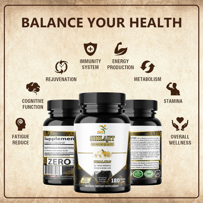 Shilajit Pure Himalayan Capsules (Fulvic Acid Supplement) 1,000mg of Organic Shilajit Extract per Serving, 120 Count (85+ Trace Minerals, No Fillers, No Binders)…