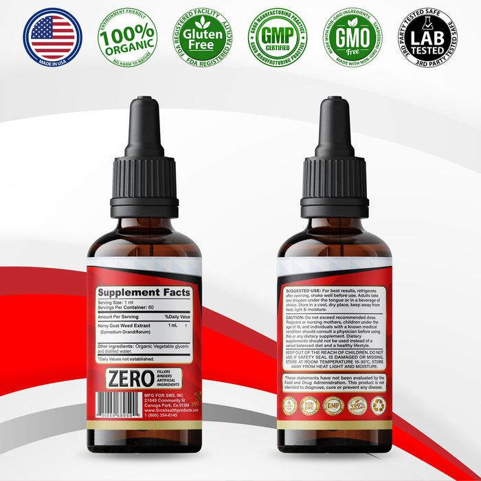 Horny Goat Weed Tincture Herbal Drops Men's Dietary Supplement 2 Fl Oz By SMS