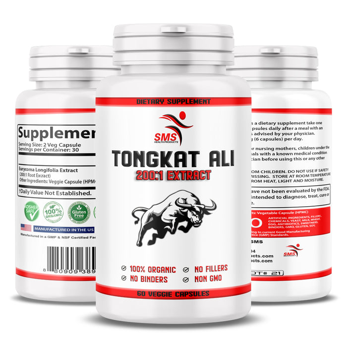 Tongkat Ali 200:1 as Long Jack Extract (Eurycoma Longifolia), 1000mg Per Serving, 60 Veggie Capsules, Supports Energy, Stamina and Immune System for Men and Women, Indonesia Origin, Non-GMO