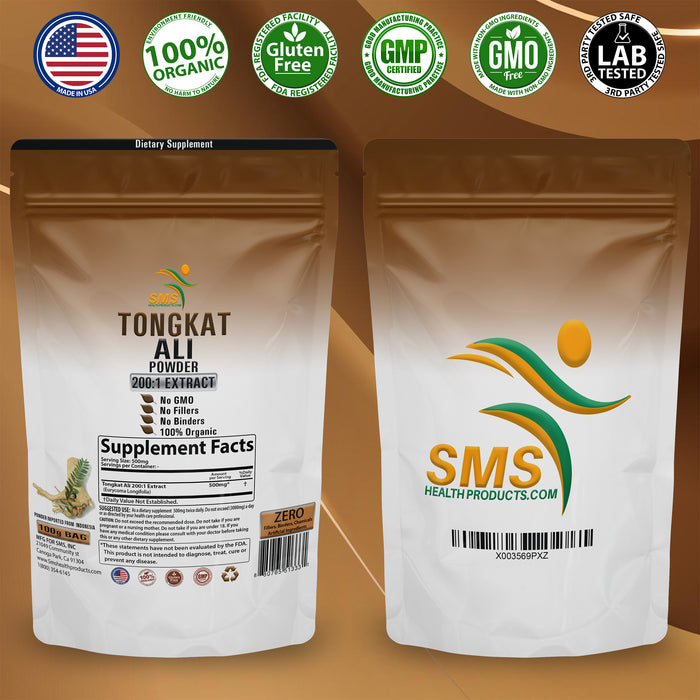 Tongkat Ali (LongJack) Extract 200:1 Concentrate Powder Maximum Strength by SMS, 100 Grams, Premium Longjack Supplement for Men and Women, Vegan