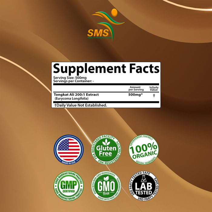 Tongkat Ali (LongJack) Extract 200:1 Concentrate Powder Maximum Strength by SMS, 100 Grams, Premium Longjack Supplement for Men and Women, Vegan