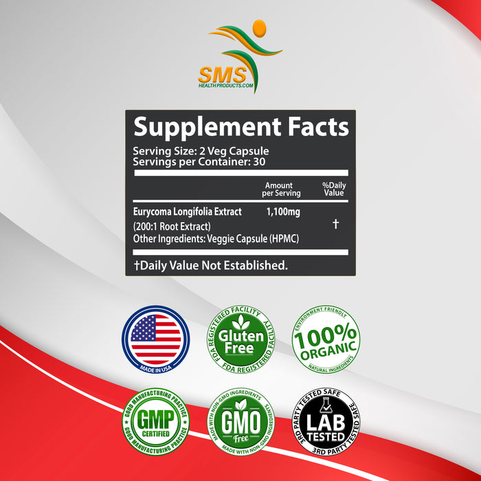 Tongkat Ali 200:1 as Long Jack Extract (Eurycoma Longifolia), 1000mg Per Serving, 60 Veggie Capsules, Supports Energy, Stamina and Immune System for Men and Women, Indonesia Origin, Non-GMO