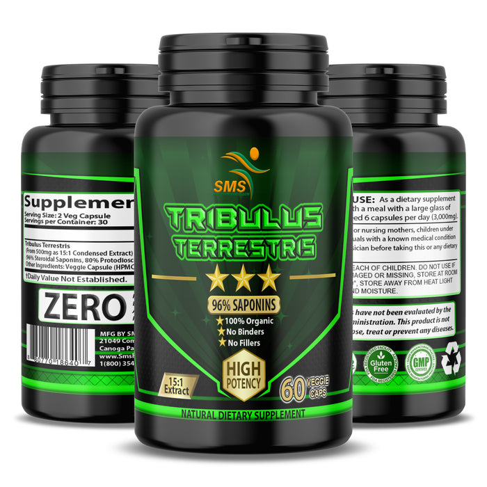 TRIBULUS TERRESTRIS 7500mg EXTRACT 96% SAPONINS Exercise Supplement 60 Veggie Capsules NON GMO