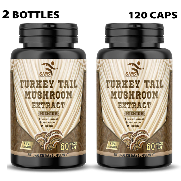 Turkey Tail, 60 CapsulesNatural Immune System and Digestive Support, Daily Mushroom Supplement, Organic, 30 Servings, Non GMO