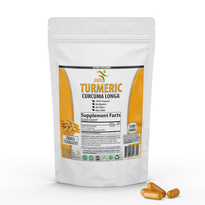 Turmeric Root Powder 100 Capsules 500mg 100% Organic (Curcuma Longa)