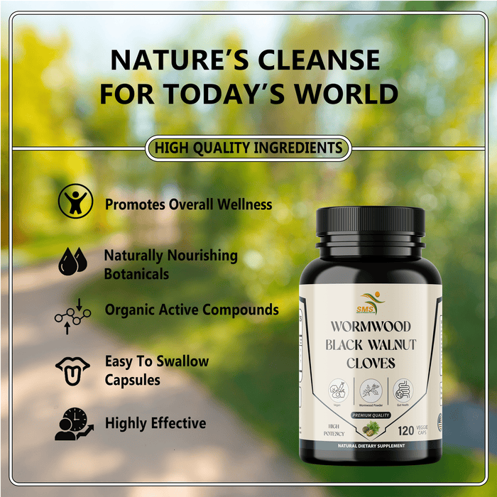 Wormwood Black Walnut Clove Capsules – Herbal Detox & Cleanse Supplement, 120 Capsules for Digestive Support and Wellness