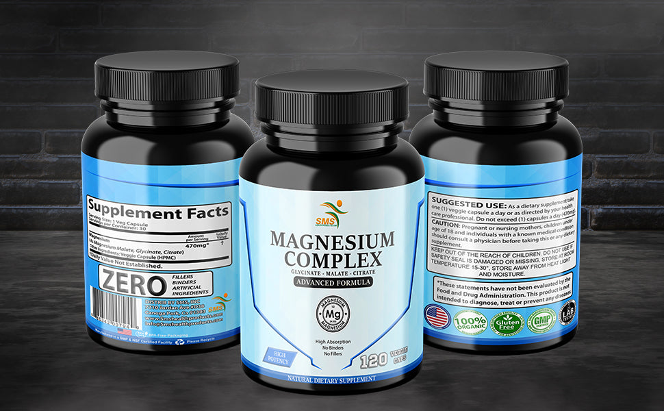Magnesium Complex | 470mg of Magnesium Glycinate, Malate, & Citrate for Muscles, Nerves, & Energy | High Absorption | Vegan, Non-GMO | 120 Capsules