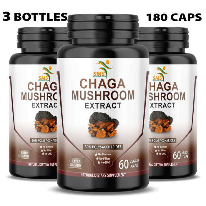 Chaga Mushroom (Inonotus Obliquus) Extract 30% Polysaccharides Digestive and Immune Support Organic Vegetable Capsules 60 Count Non-GMO Supplement