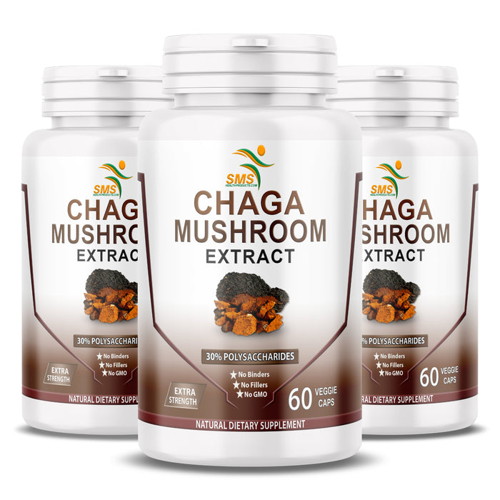 Chaga Mushroom (Inonotus Obliquus) Extract 30% Polysaccharides Digestive and Immune Support Organic Vegetable Capsules 60 Count Non-GMO Supplement