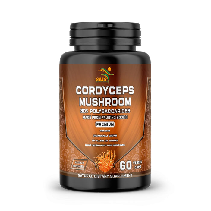 Cordyceps Mushroom Pills - Dietary Supplement Extract with 30% Polysaccharides for Energy & Immune Support Vegan Supplement, Non-GMO, 60 Capsules