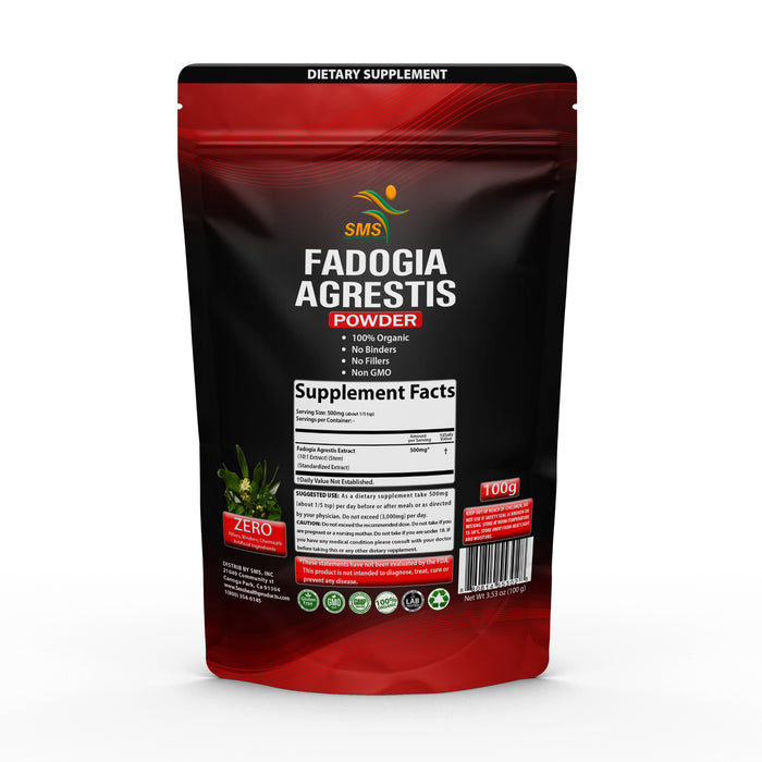 Fadogia Agrestis Extract Powder (Maximum Strength) | Supports Athletic Performance, Strength, Drive | Organic, Non GMO, Third Party Tested, Gluten Free Supplement | 100g by SMS