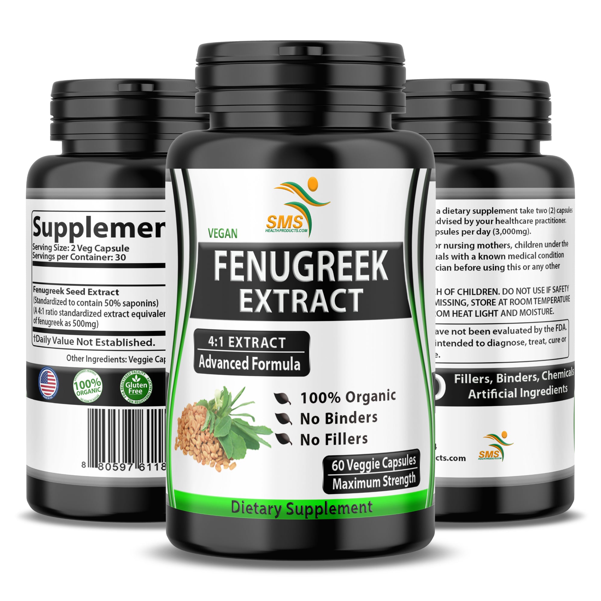 Fenugreek Pills Capsules, 2000mg Daily Extract 60 Veggie Capsules Orga