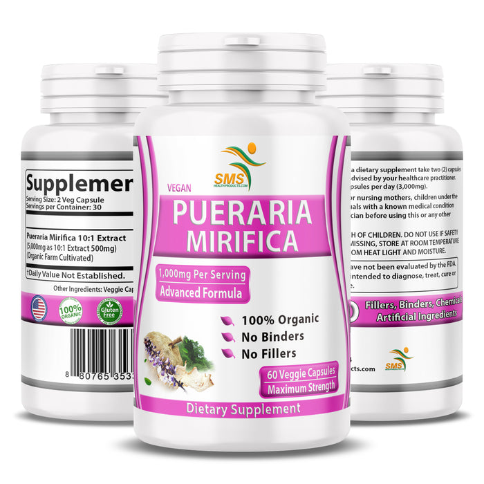 Pure Pueraria Mirifica Supplement 500mg Root Extract Powder Capsules Promotes Women’s Health, Organic Natural Herbal