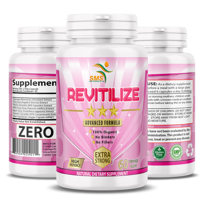 Revitalize, Natural Menopause Supplement for Hot Flashes, Night Sweats, Low Energy, Mood Swings, Unique Formula, 60 Veggie Capsules Non GMO