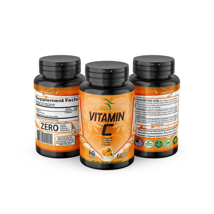 Vitamin C (Ascorbic Acid) - Vitamins for Immune Support - Gluten Free, No Filler - (1,000mg) of Vitamin c per Serving, 60 Veggie Capsules
