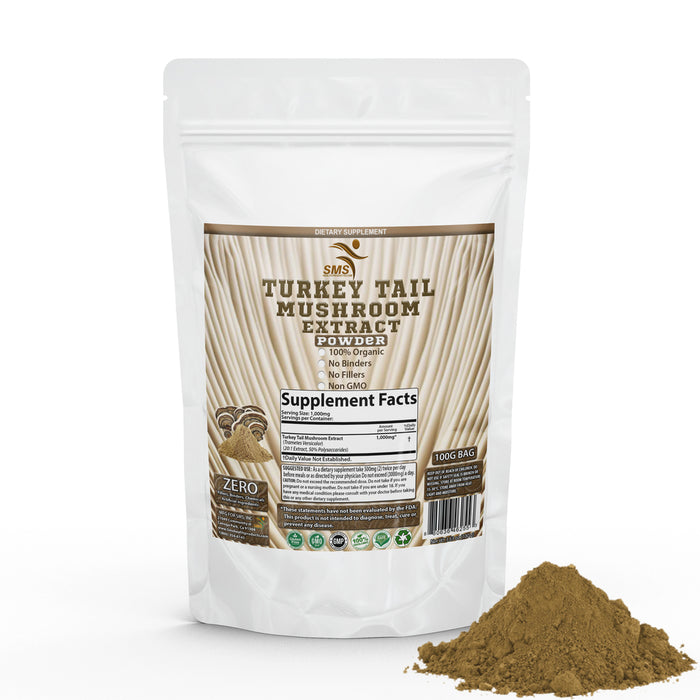 Turkey Tail Extract Powder - 50% Polysaccharides - 20:1 Powder - 100G by SMS - Natural Immune System and Digestive Support - Daily Mushroom Supplement, Organic, Non GMO