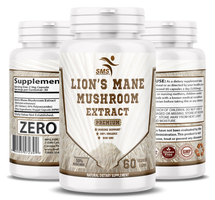 Lions Mane Mushroom Capsules (60 Capsules) Lions Mane Mushroom Powder Extract Capsules | Brain Supplement, Brain Vitamins, Focus Supplement